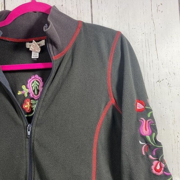 Sundance Womens Embroidered Boho Floral Fleece Gray Zip Fleece Pockets Jacket - Picture 4 of 15